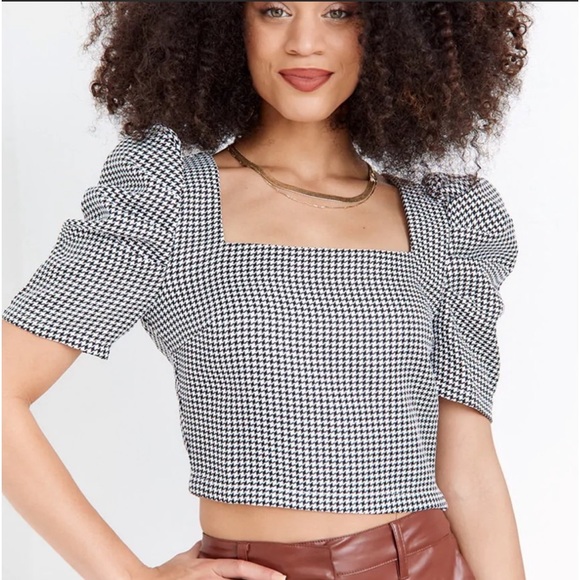pants store Tops - Classic Black and White Houndstooth Women's Top